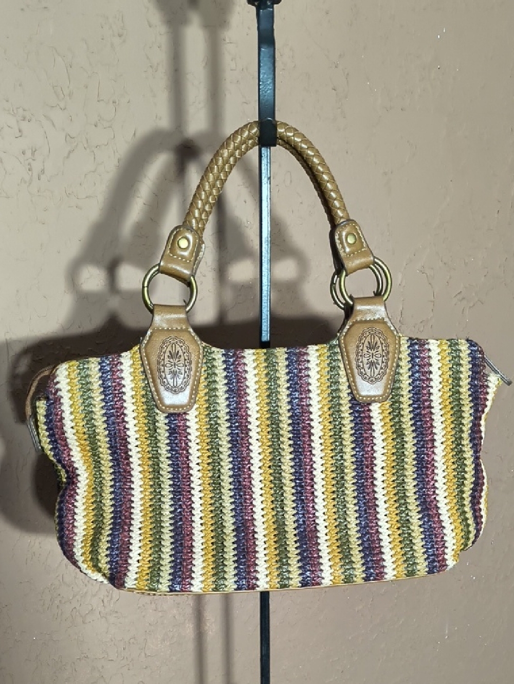 Relic Multicolor Striped Woven Shoulder Bag with Tan Handles